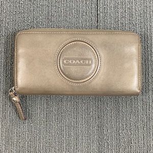 Coach Wallet Womens Metallic Brown Leather Accordion Zip Around Clutch